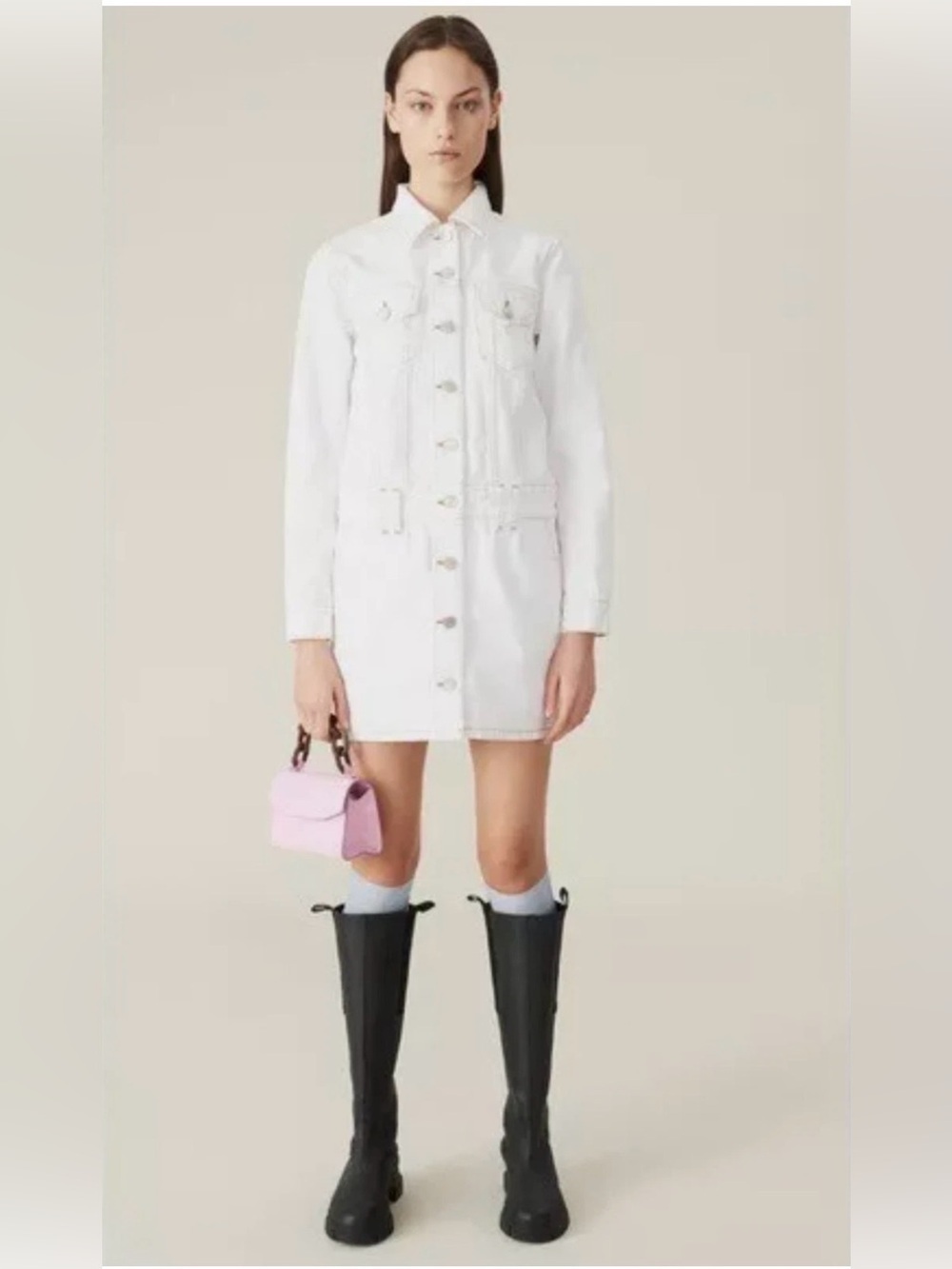 Ganni White White Button-Front Denim Jacket Dress (122)